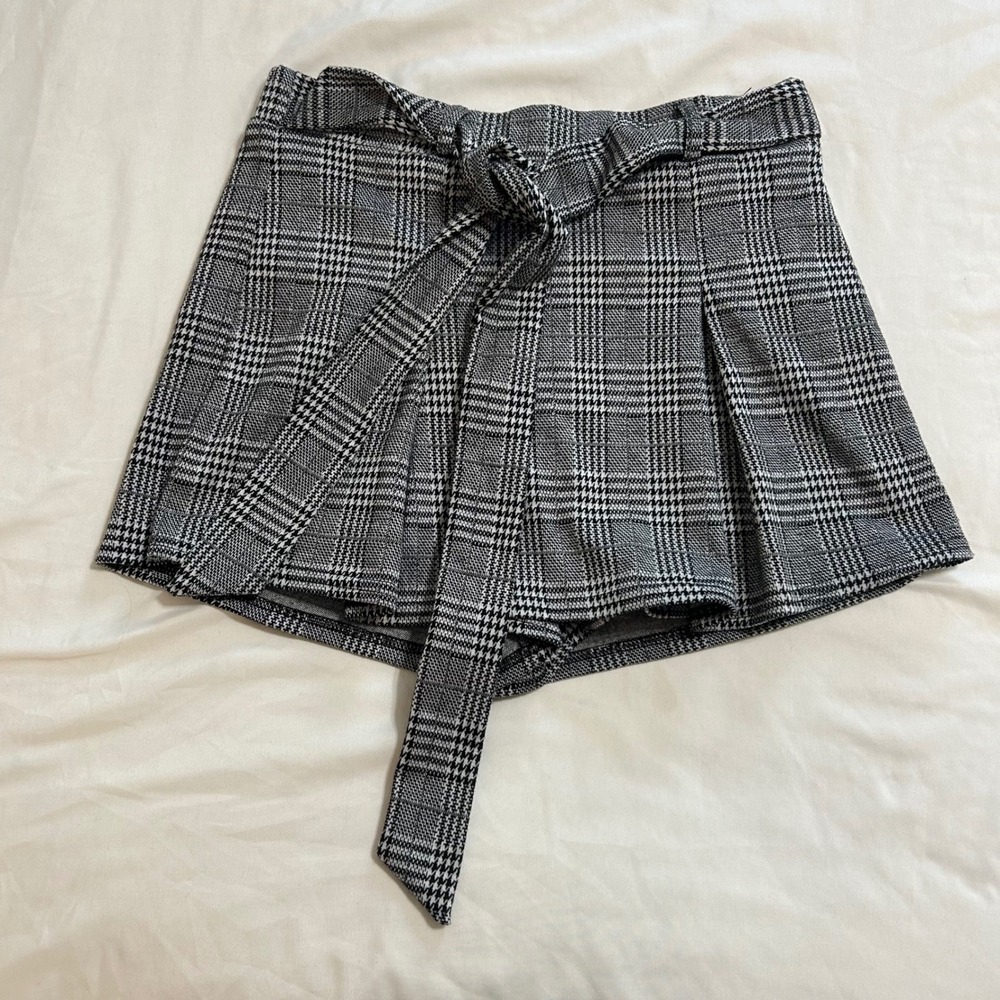 Haute Monde Glen Plaid Tie Front Skort Black White HMSP80136 Womens Medium